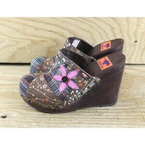 Rocket Dog Womens Shoes 8 Patchwork Plaid Floral Print Clogs Wedge Vintage
